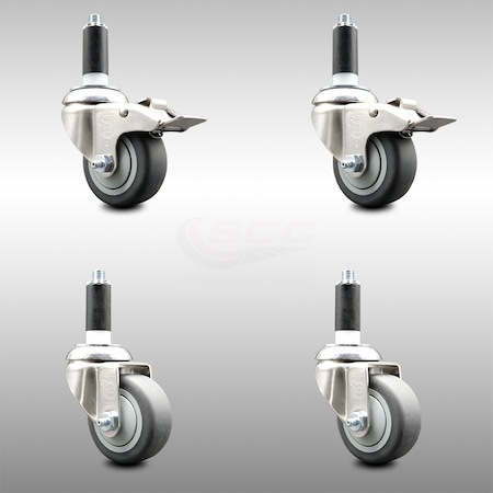Service Caster 3 Inch 316SS Thermoplastic Rubber Swivel 1 Inch Stem Caster Lock Brake, 2PK SCC-SS316TTLEX20S314-TPRB-2-S-2-1